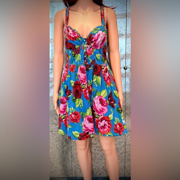 Abercrombie & Fitch Dresses & Skirts - Abercrombie & Fitch Vibrant Blue Strapless Dress with Pink Floral
